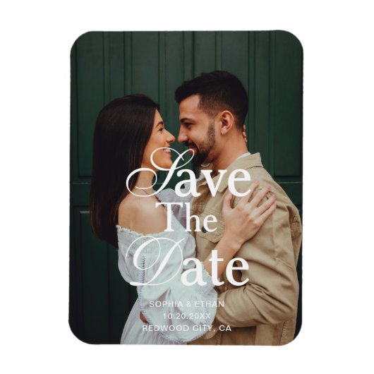 Retro Elegant Script Photo Wedding Save The Date Magnet (Vertikal)