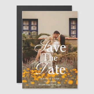 Retro Elegant Script Photo Wedding Save The Date Magneteinladung