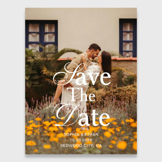 Retro Elegant Script Photo Wedding Save The Date Magneteinladung
