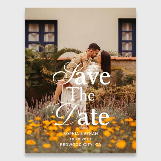 Retro Elegant Script Photo Wedding Save The Date Magneteinladung