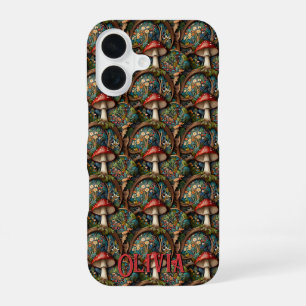 Retro elegante bohemianische Pilzwaldmuster iPhone 16 Hülle