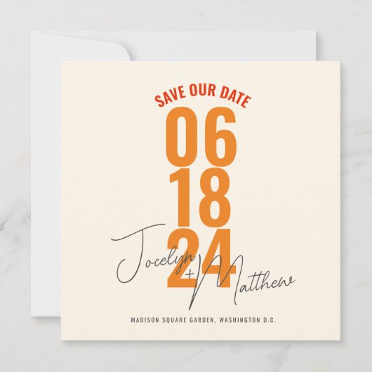 Retro Elegante Modernes Blumenorange Save the Date Einladung (Vorderseite)