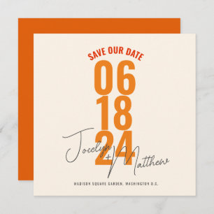Retro Elegante Modernes Blumenorange Save the Date Einladung