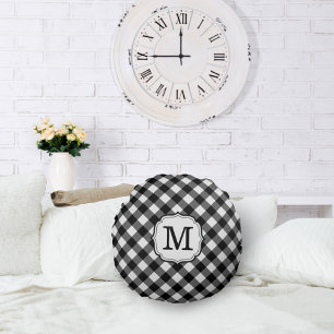 Retro-elegante personalisierte Gingham-Wurfkissen Rundes Kissen