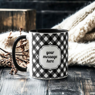 Retro elegante personalisierte Schwarz-Weiß-Gingha Tasse