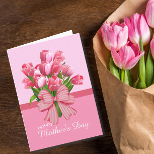 Retro Elegante Rosa Tulpe mit Schleife Muttertag Karte