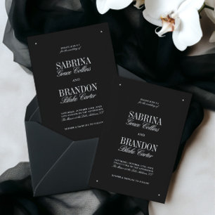 Retro-elegante schwarze und weiße Hochzeit  Einladung