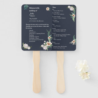 Retro Elegante weiße Blume Frame Navy Hintergrund Fächer