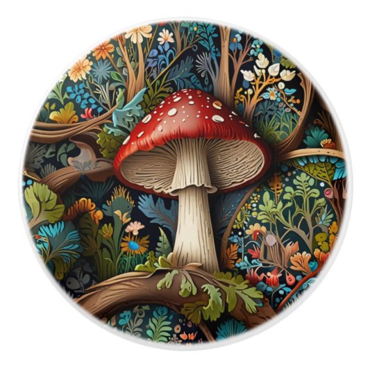 Retro eleganter bohemianischer Pilzwald Keramikknauf (Vorderseite)