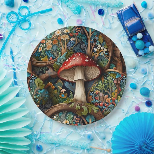 Retro eleganter bohemianischer Pilzwald Pappteller (Party)