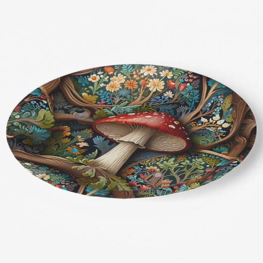 Retro eleganter bohemianischer Pilzwald Pappteller (Schrägansicht)