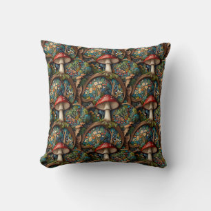 Retro-elegantes bohemianisches Pilzwaldmuster Kissen
