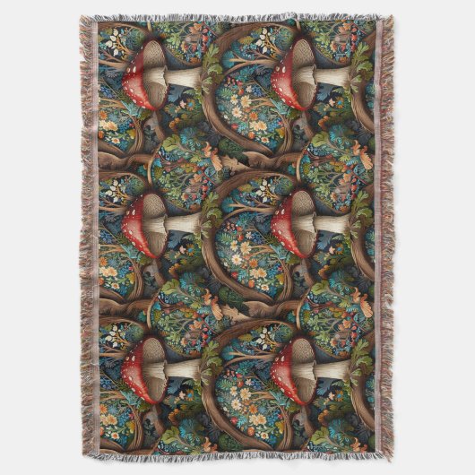 Retro-elegantes bohemisches Pilzwaldmuster Decke (Vorderseite Vertikal)