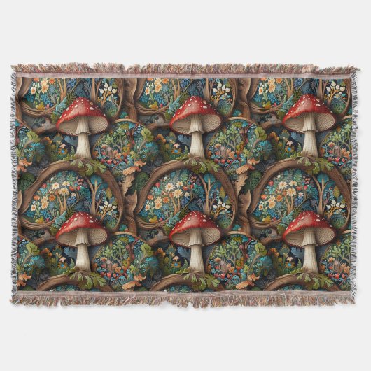 Retro-elegantes bohemisches Pilzwaldmuster Decke (Vorderseite)