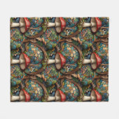 Retro-elegantes bohemisches Pilzwaldmuster Fleecedecke (Vorderseite (Horizontal))