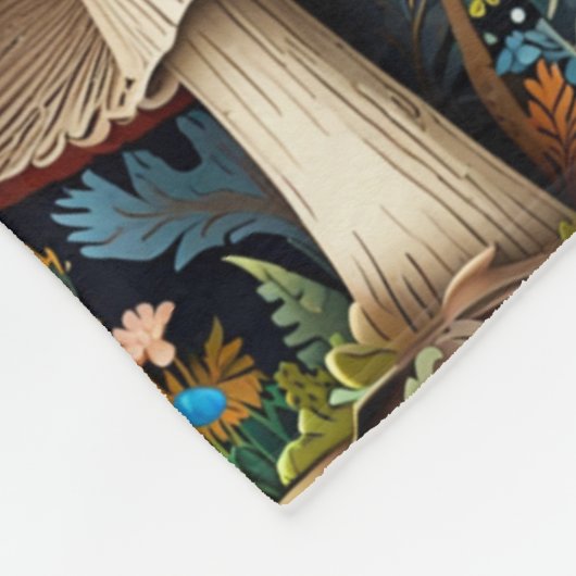 Retro-elegantes bohemisches Pilzwaldmuster Fleecedecke (Ecke)