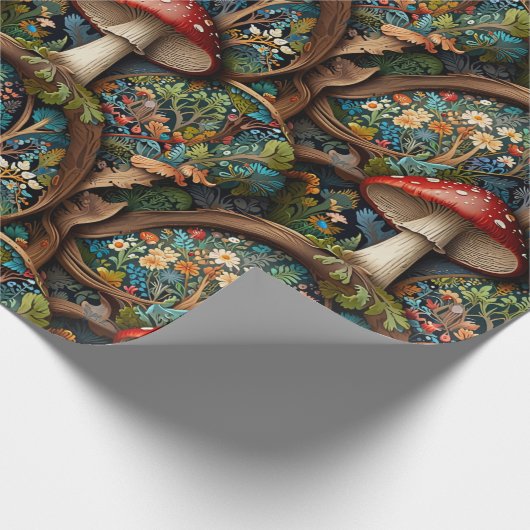 Retro-elegantes bohemisches Pilzwaldmuster Geschenkpapier (Ecke)