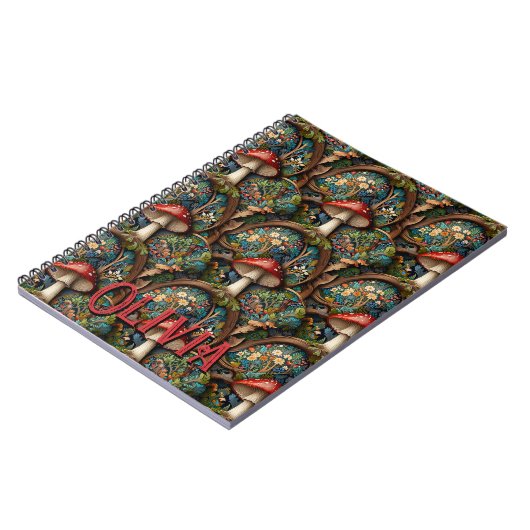 Retro-elegantes bohemisches Pilzwaldmuster Notizblock (Linke Seite)