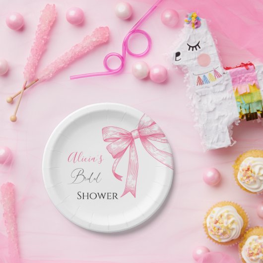 Retro Elegantes Coquette Pink Bow Brautparty Pappteller (Party)