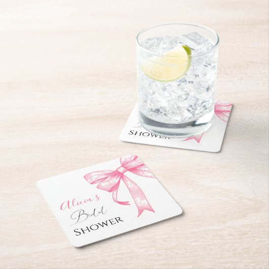 Retro Elegantes Coquette Pink Bow Brautparty Rechteckiger Pappuntersetzer (Vor Ort)