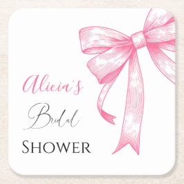 Retro Elegantes Coquette Pink Bow Brautparty Rechteckiger Pappuntersetzer