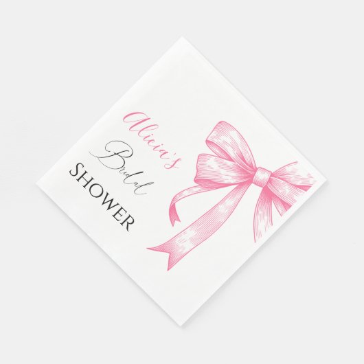 Retro Elegantes Coquette Pink Bow Brautparty Serviette (Ecke)