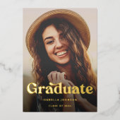 Retro Elegantes Foto Graduation Party Gold Folieneinladung (Vorderseite)