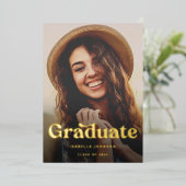 Retro Elegantes Foto Graduation Party Gold Folieneinladung (Stehend vorne)