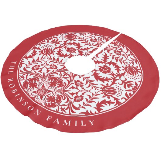 Retro Elegantes Rotes Weihnachtsblumenmuster Polyester Weihnachtsbaumdecke (Schrägansicht)