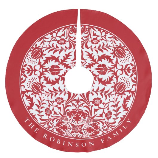 Retro Elegantes Rotes Weihnachtsblumenmuster Polyester Weihnachtsbaumdecke (Vorderseite)