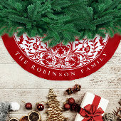 Retro Elegantes Rotes Weihnachtsblumenmuster Polyester Weihnachtsbaumdecke