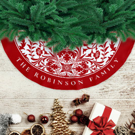 Retro Elegantes Rotes Weihnachtsblumenmuster Polyester Weihnachtsbaumdecke