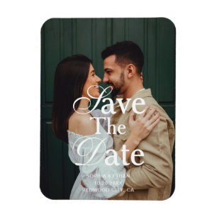Retro Elegantes Skript Foto Hochzeit Save The Date Magnet