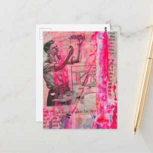 Retro Elektriker auf rosa Hintergrund Postkarte