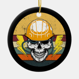Retro-Elektriker-Totenkopf Elektroingenieur Keramik Ornament