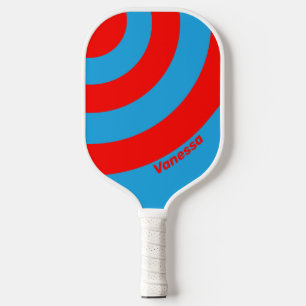 Retro Elektrisch Blau Rot Drei Kreis Streifen Name Pickleball Schläger
