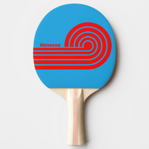 Retro Elektrisch Blau Rote Lockenstreifen mit Name Tischtennis Schläger