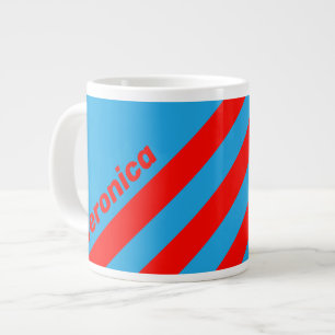 Retro Elektrisches Blau Rot Drei Streifen mit Name Jumbo-Tasse