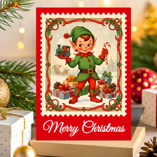 Retro Elf Christmas Postage Briefmarke Feiertagskarte