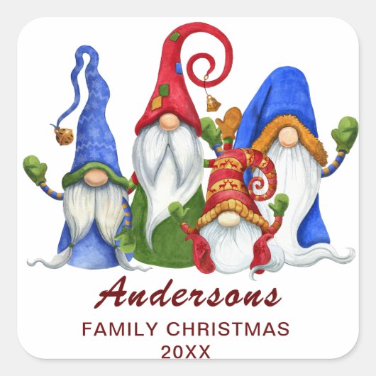 Retro Elf Gnomes Weihnachtsgeschenke Quadratischer Aufkleber (Vorderseite)