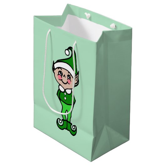 Retro Elf Weihnachtsgeschenk-Tasche Mittlere Geschenktüte (Vorderseite Schrägansicht)