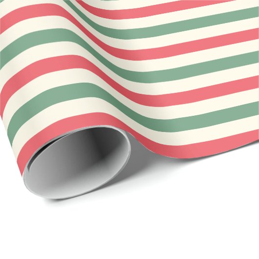 Retro Elfenbein roter, grüner Zuckerrohr Streifen  Geschenkpapier (Rolleneckpunkt)