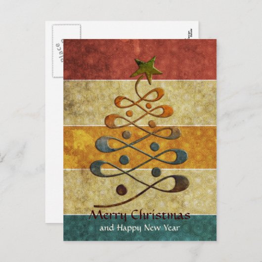 Retro Embossed Gradient Weihnachtsbaum Postkarte (Vorne/Hinten)