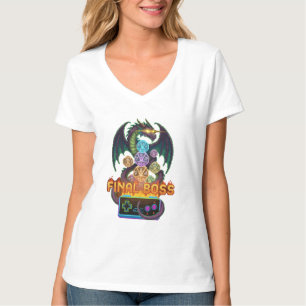 Retro Endgegner-Drache & Würfel Gamer TTRPG Pixe T-Shirt