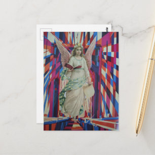 Retro Engel überquert Brückencollage Kunst Postkarte
