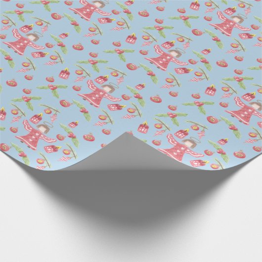 Retro Engelmuster blaues Holiday Packpapier (Ecke)