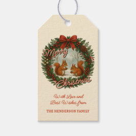 Retro English Holiday Kranz mit Niedlichen Eichhör Geschenkanhänger