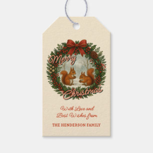 Retro English Holiday Kranz mit Niedlichen Eichhör Geschenkanhänger