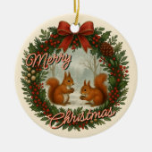 Retro English Holiday Kranz mit Niedlichen Eichhör Keramik Ornament (Vorne)