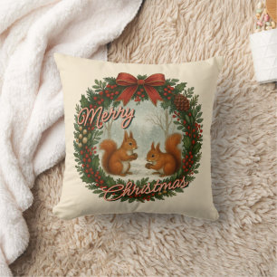 Retro English Holiday Kranz mit Niedlichen Eichhör Kissen